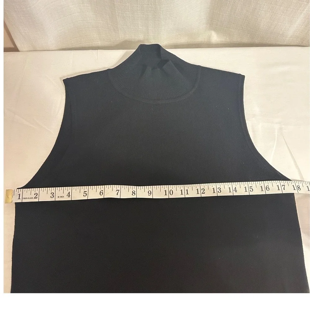 Cable and Gage Black Ribbed Mock Neck Sleeveless Side Slit Dress